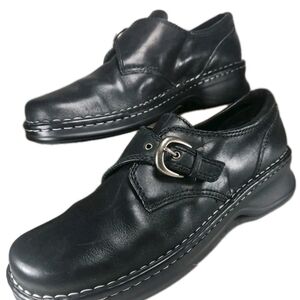 Josef Seibel Black Leather Buckle Oxfords